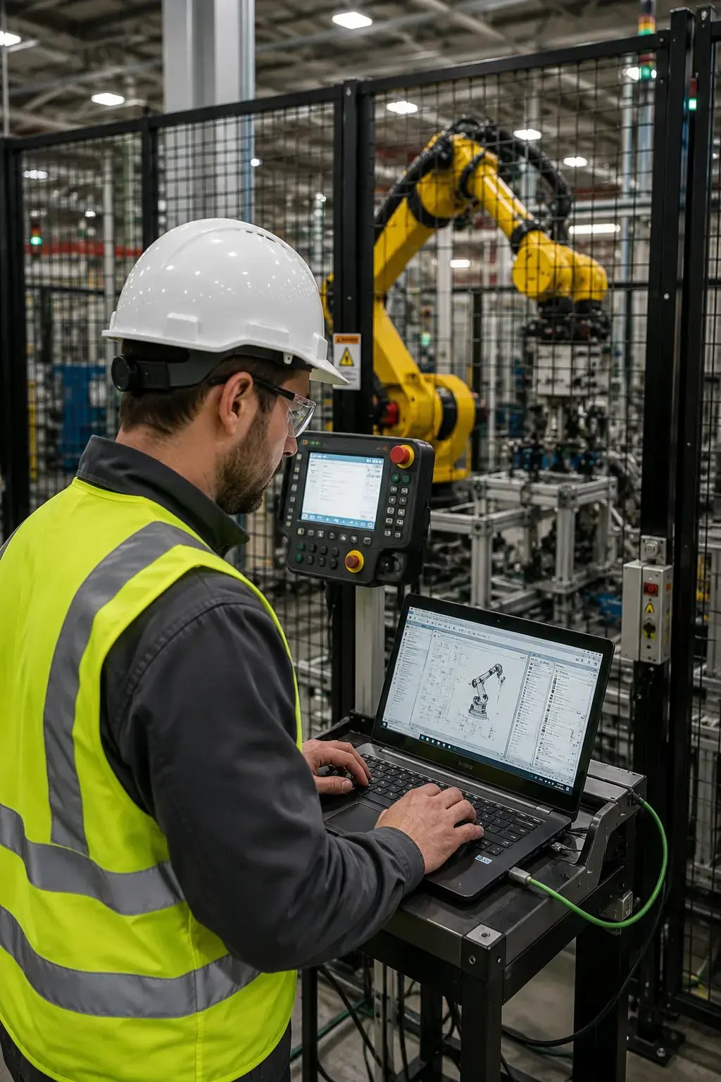 Automation engineer working on a robot cell