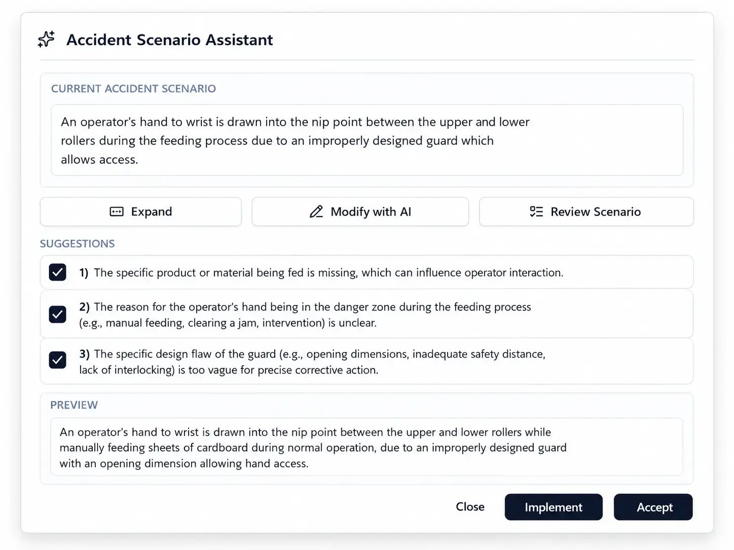 Review accident scenarios with HazardLens AI