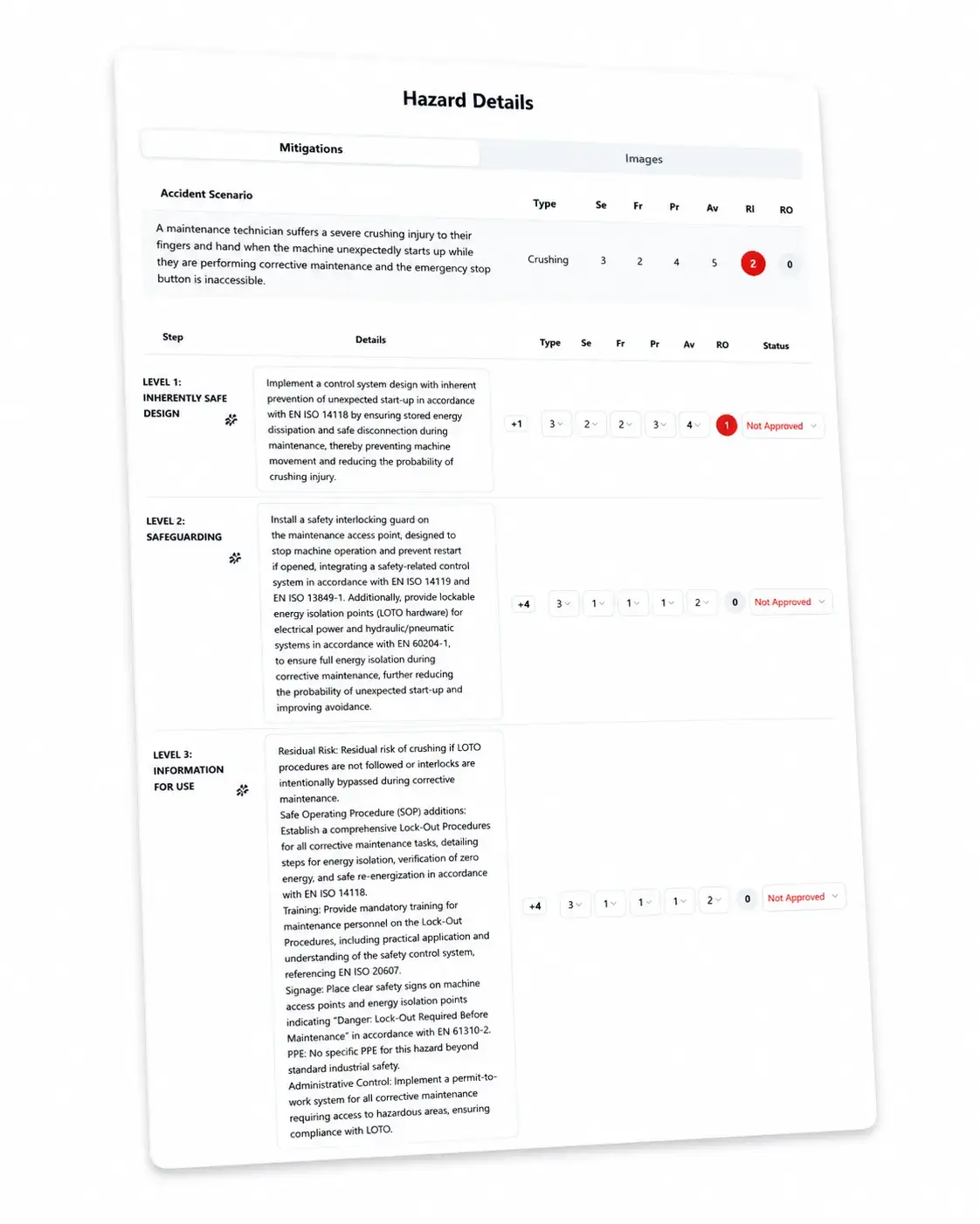 Risk Reduction user interface showing risk mitigations